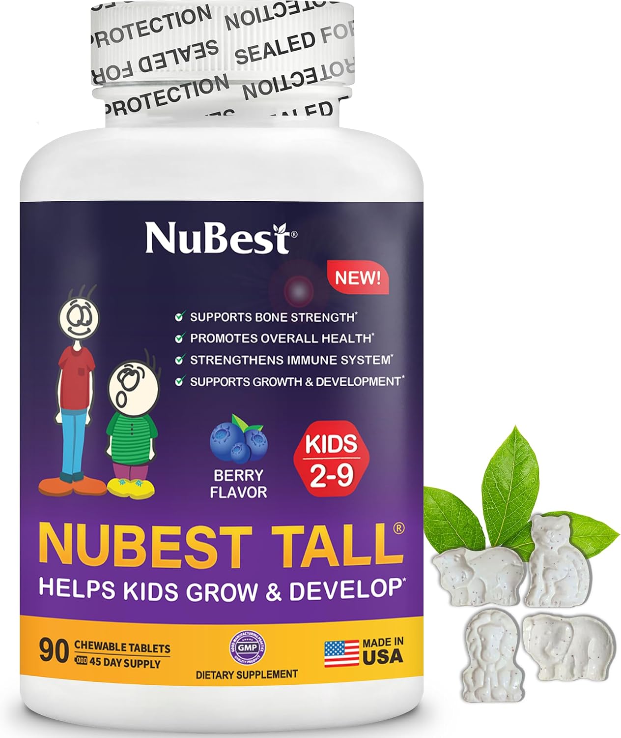 NuBest Tall Kids - Chewable Multivitamin for Toddlers and Kids Ages 2-9 - Bone Strength & Immunity Support - Berry Flavour - 540 Tablets (Pack of 6) - görsel 6