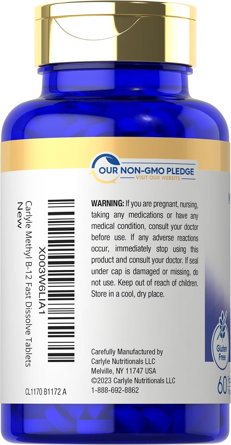 Carlyle Methylcobalamin Vitamin B12 5000mcg - 60 Fast Dissolving Tablets - Vegetarian, Non-GM & Gluten-free - görsel 3