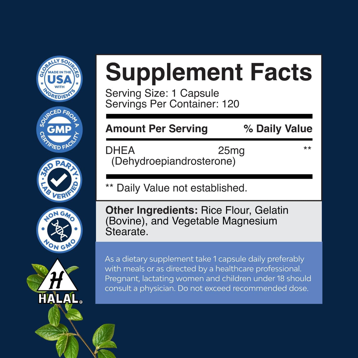 DHEA Food Supplement for Women & Men - 25mg Dehydroepiandrosterone - 120 Capsules - görsel 8