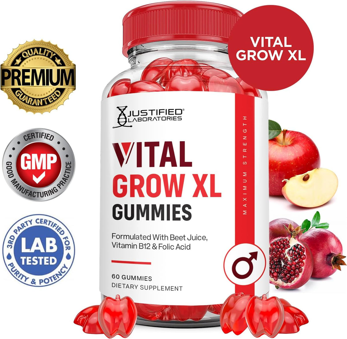 Vital Grow XL Gummies - Apple Cider Vinegar, Folate & Vitamin B12 - 60 Gummies (Pack of 2) - görsel 2