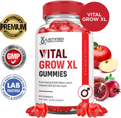 Justified Laboratories Vital Grow XL Gummies (60 Gummies) – Apple Cider Vinegar, Folate & Vitamin B12 Supplement