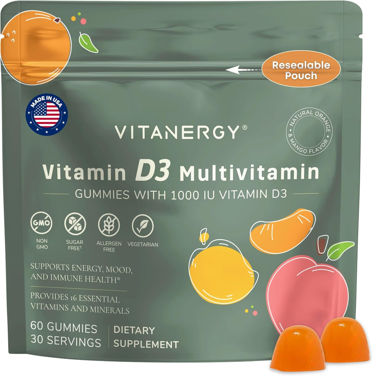 Vitanergy Women's Multivitamin Gummies with D3 K2, Sugar-Free, 60 Count - görsel 1