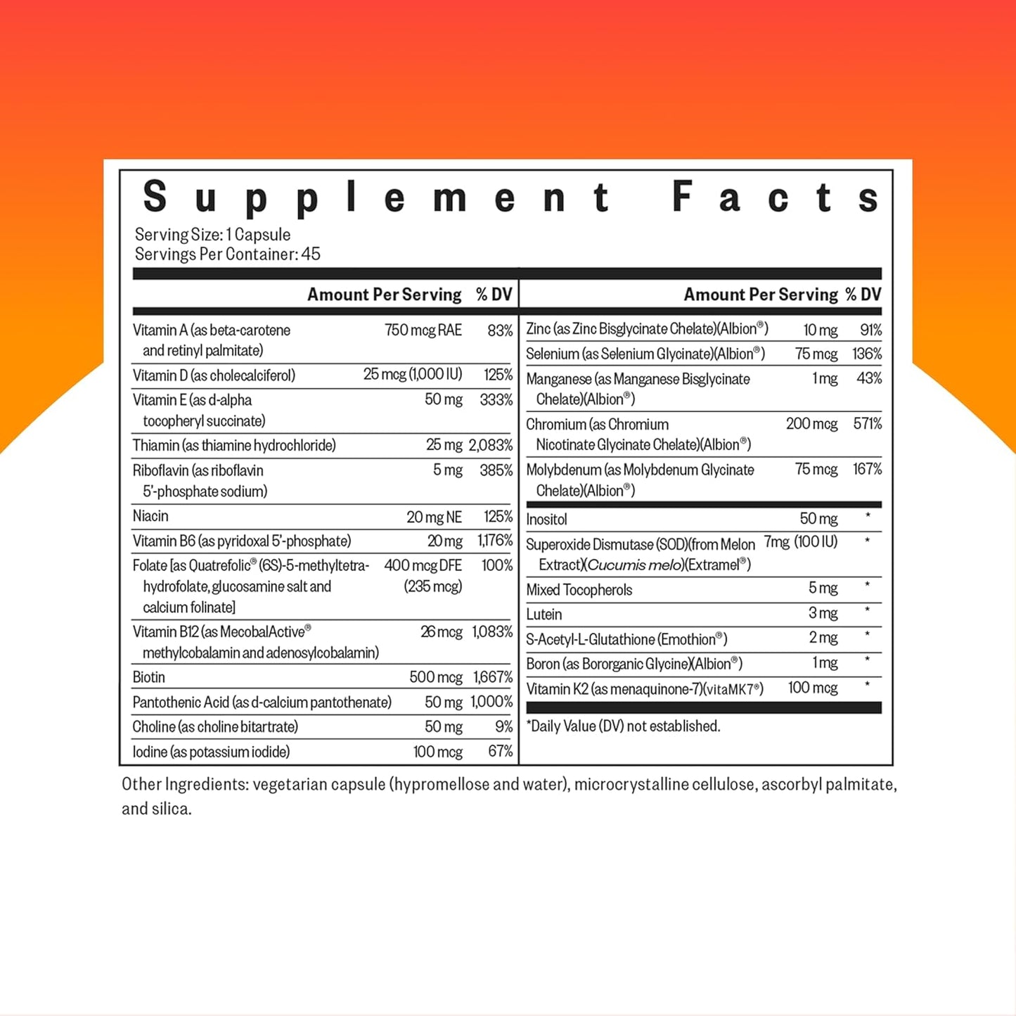 Seeking Health Multivitamin One - Food Supplement with Zinc, Vitamin B12 & Vitamin A - Magnesium-Free Formulation - 45 Capsules - görsel 2