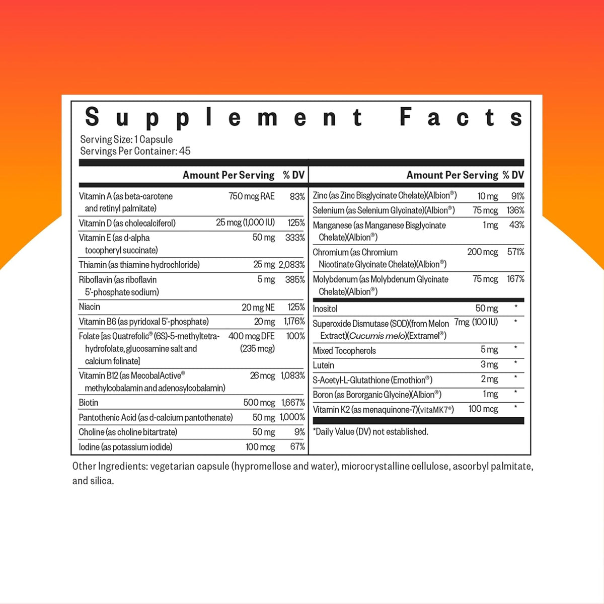 Seeking Health Multivitamin One - Food Supplement with Zinc, Vitamin B12 & Vitamin A - Magnesium-Free Formulation - 45 Capsules - görsel 2