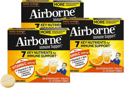 Airborne 750mg Vitamin C Immune Support Supplement Gummies for Adults, Zesty Orange Flavour, Gluten-Free Crafted Blend with Powerful Antioxidants Vitamins A C & E, 63 Gummies (2 Pack)