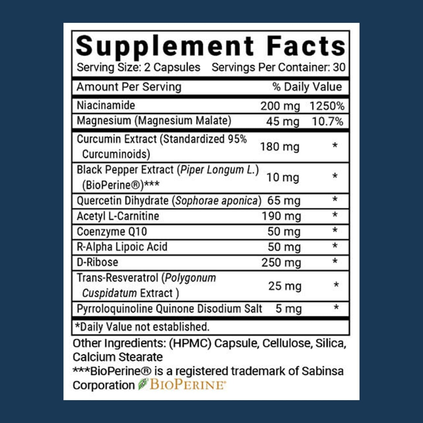Advanced Bionutritionals Advanced Mitochondrial Formula – Food Supplement with Niacinamide, Quercetin, Resveratrol, Curcumin – 60 Tablets - görsel 2