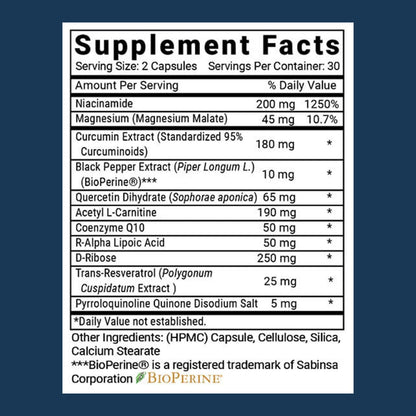 Advanced Bionutritionals Advanced Mitochondrial Formula – Food Supplement with Niacinamide, Quercetin, Resveratrol, Curcumin – 60 Tablets