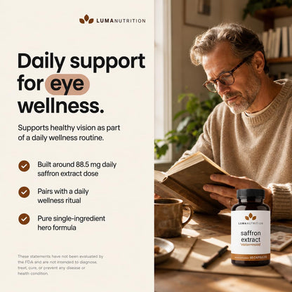 Luma Nutrition Saffron Extract Capsules – 88.5 mg Pure Saffron Pills for Mood & Eye Support (60 Capsules)