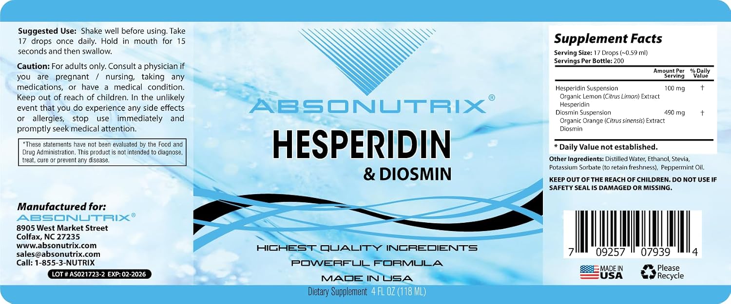Absonutrix Hesperidin and Diosmin Liquid Drops – Supports Circulation & Mobility, Non-GMO, Gluten-Free, 118 ml - görsel 8