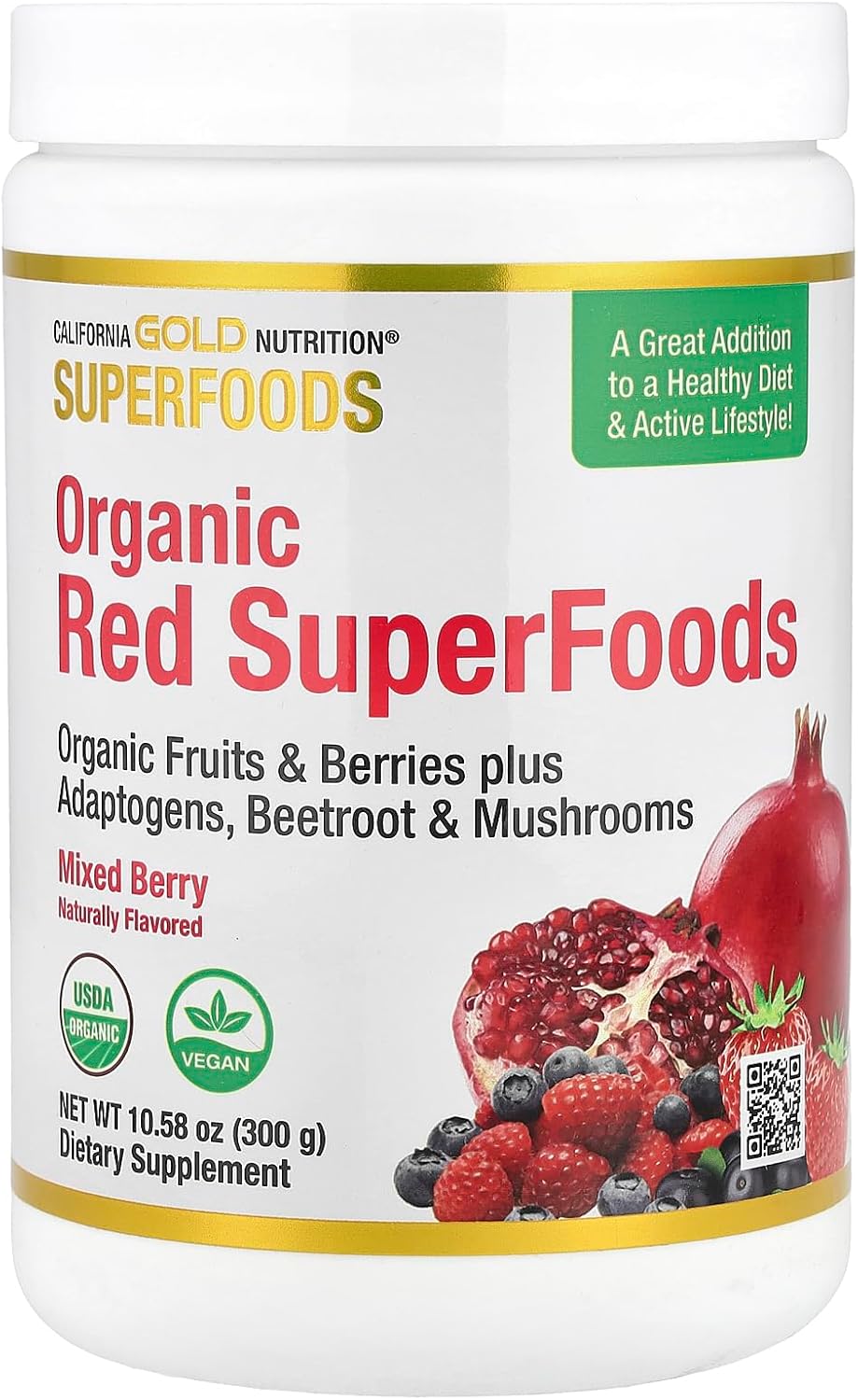 California Gold Nutrition Superfoods, Organic Red Superfoods with Organic Acai, Organic Blueberry, Organic Cranberry, and Organic Pomegranate Powders, Mixed Berry, 300 g - görsel 1