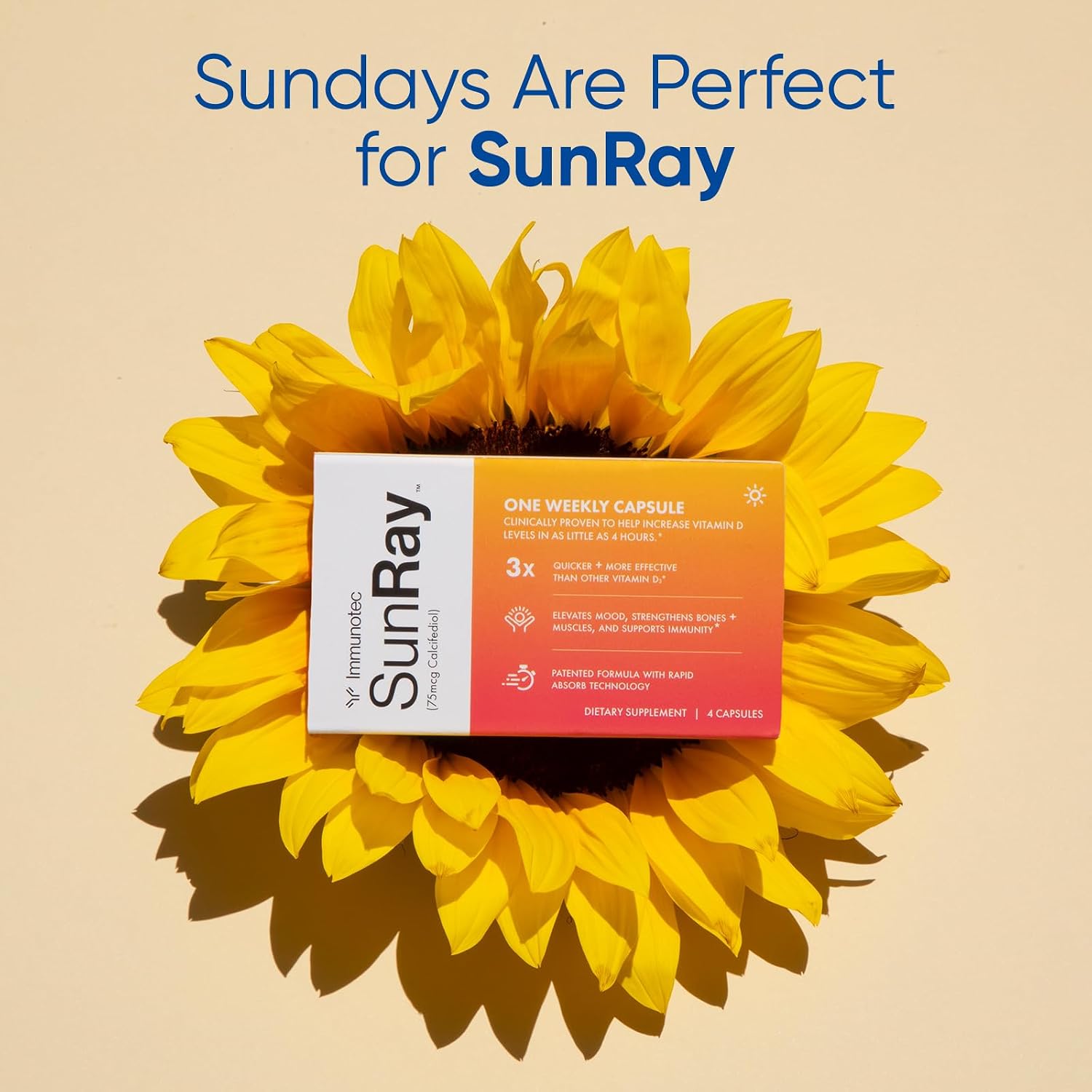 Sunray® Calcifediol Vitamin D Supplement | Fast-Acting Once-Weekly Vitamin D | High Bioavailability 25-Hydroxyvitamin D | Immune, Bone & Muscle Support | 4 Capsules - görsel 4