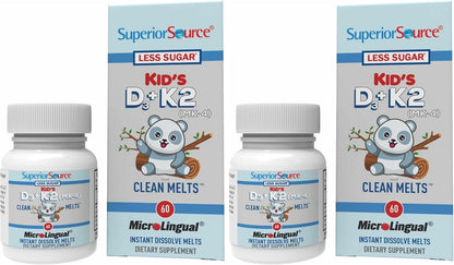 Superior Source Kid's D3 & K2 (MK-4) - Children's Vitamin - Immune & Bone Support - Non-GMO, Colour-Free - 60 MicroLingual Instant-Dissolve Tablets