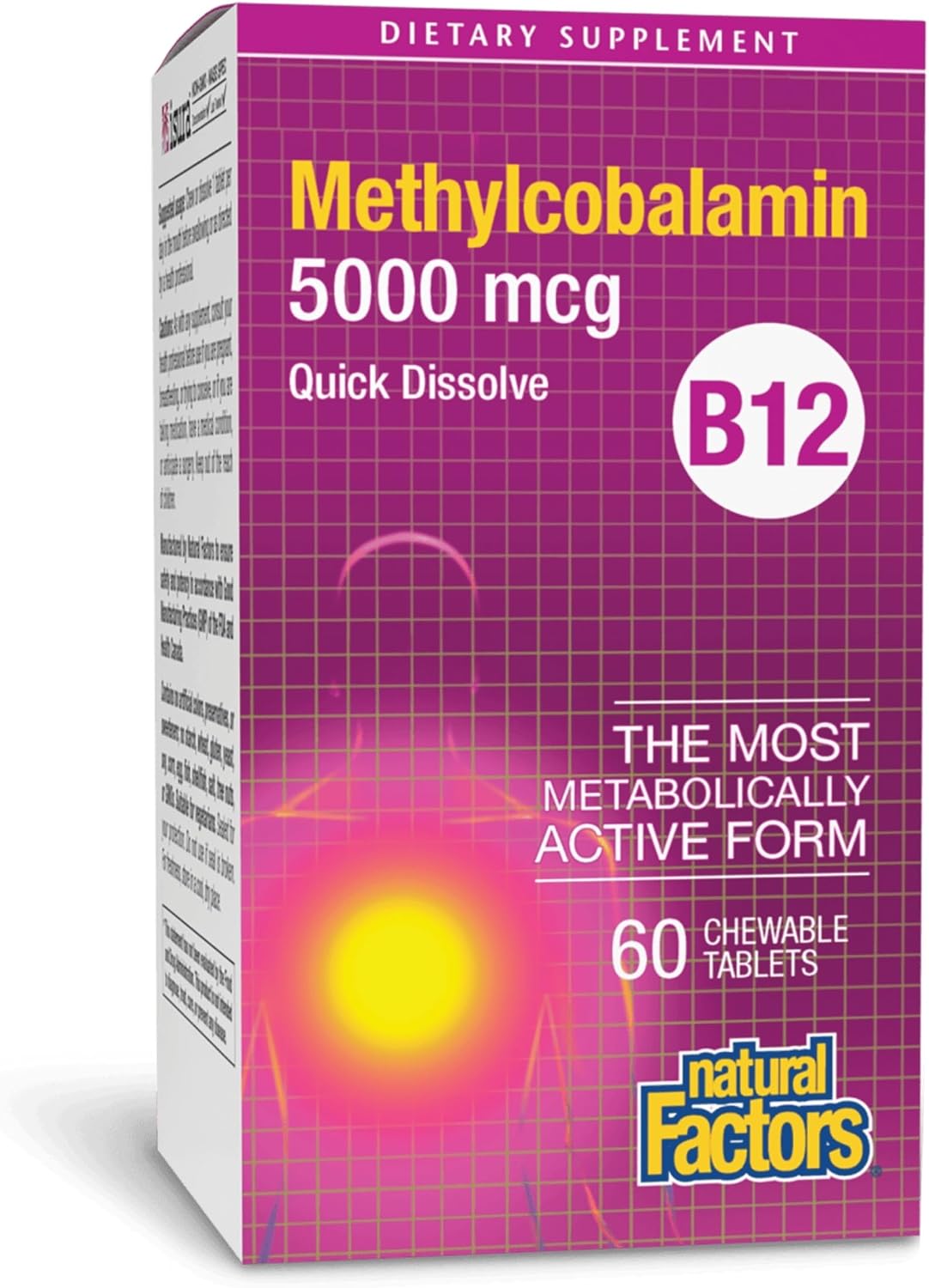 Natural Factors Vitamin B12 Methylcobalamin 5000 mcg Chewable Tablets, 60 Chewable Tablets - görsel 1