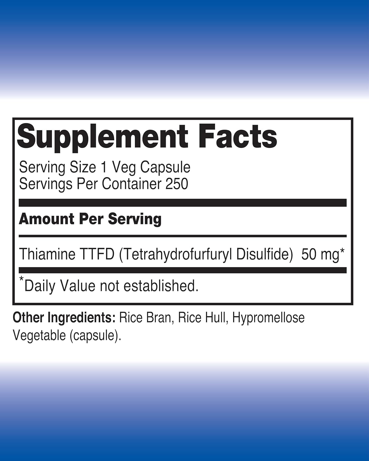 Vitamin B1 Thiamine TTFD - Thiamine Tetrahydrofurfuryl Disulfide, 50 mg, 250 Capsules - görsel 2