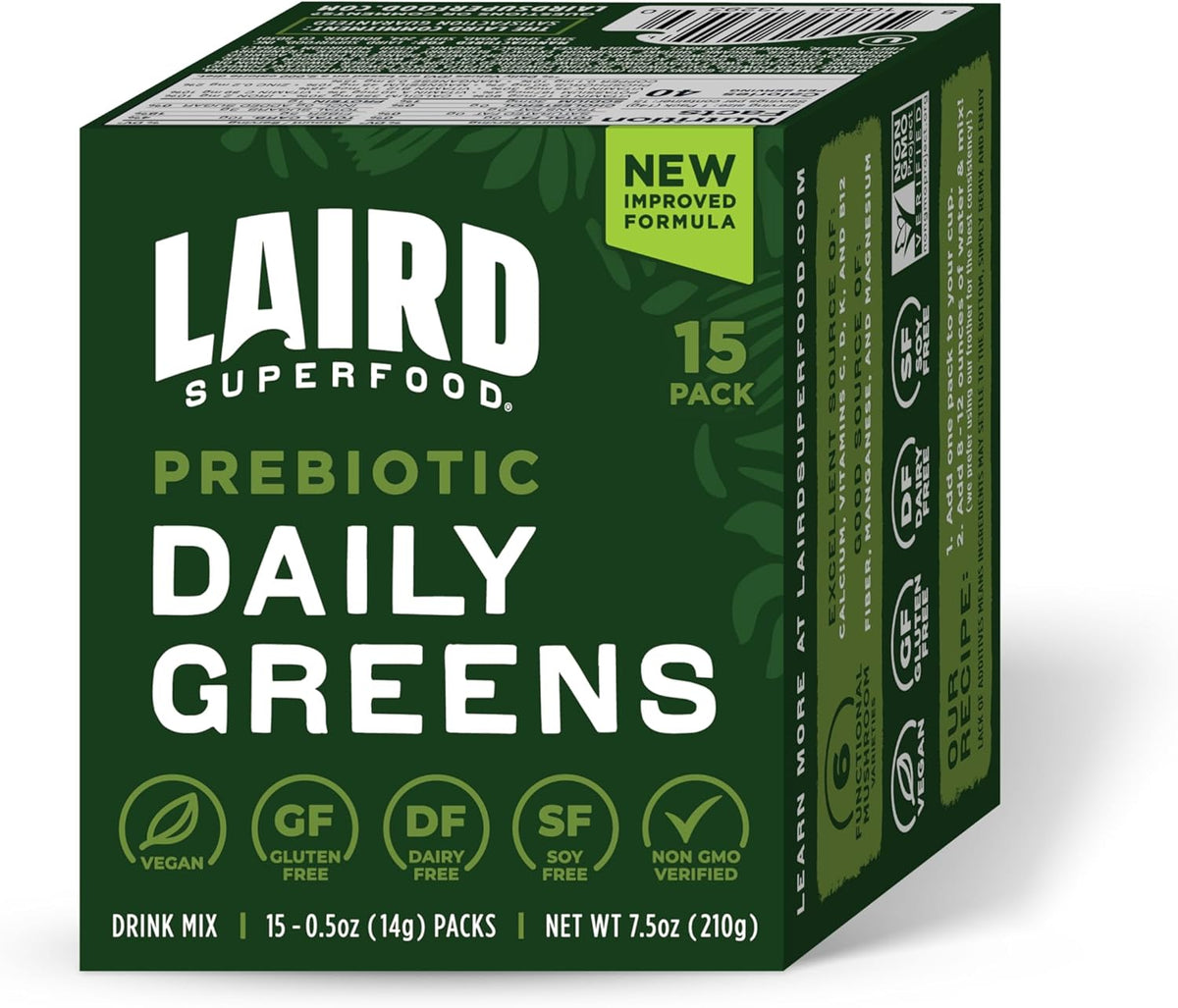 Laird Superfood Prebiotic Daily Greens, 15 Sachets, 0.5 oz (14 g) Each - görsel 1
