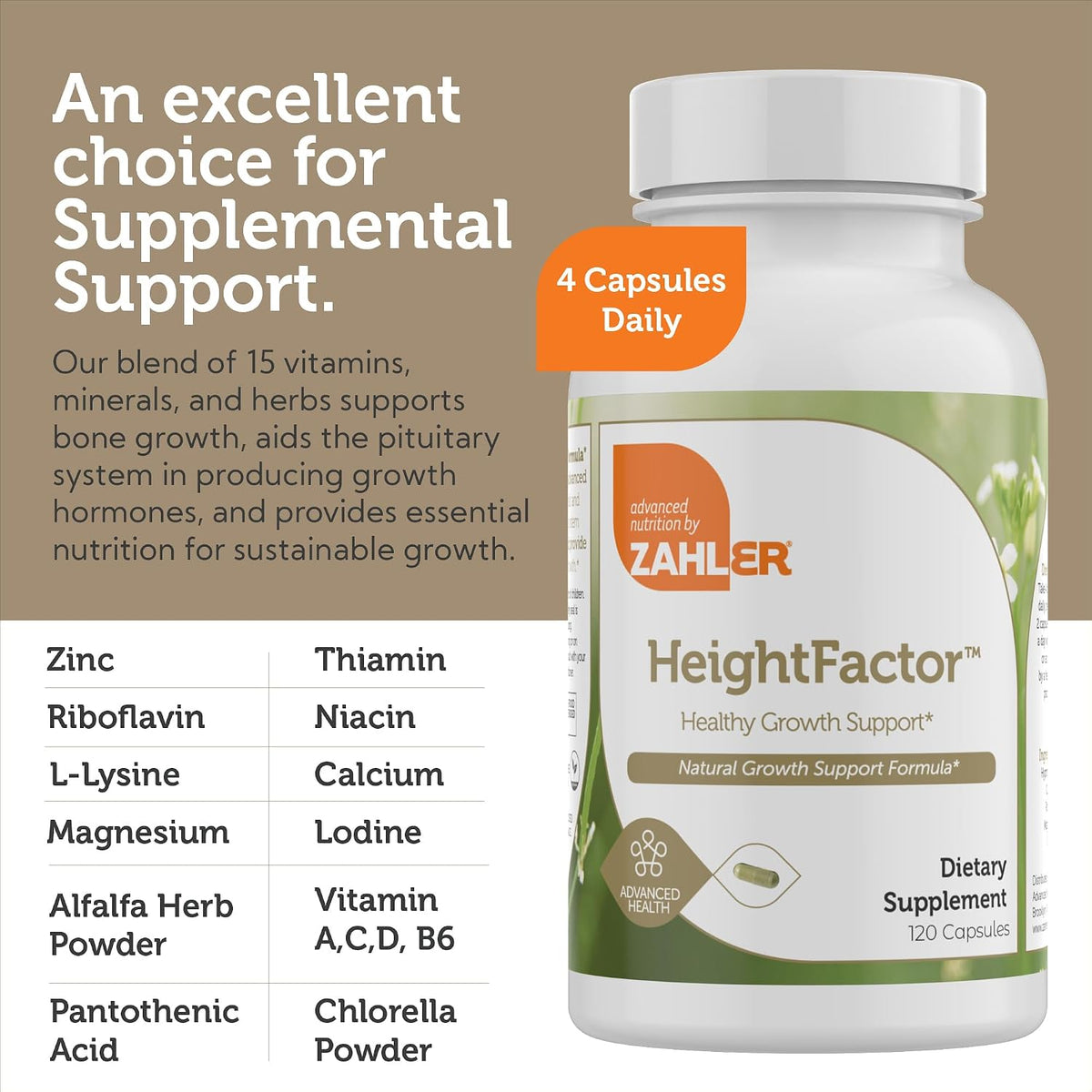 Zahler Height Factor Healthy Growth Support Vitamin & Mineral Capsules (120 Capsules) - görsel 4