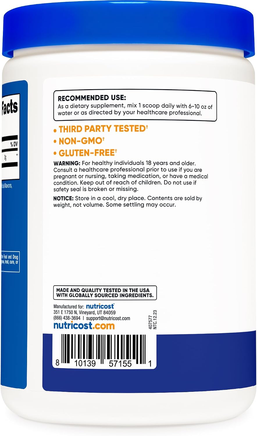 Nutricost D-Aspartic Acid (DAA) Powder – Blue Raspberry, 300g - görsel 4