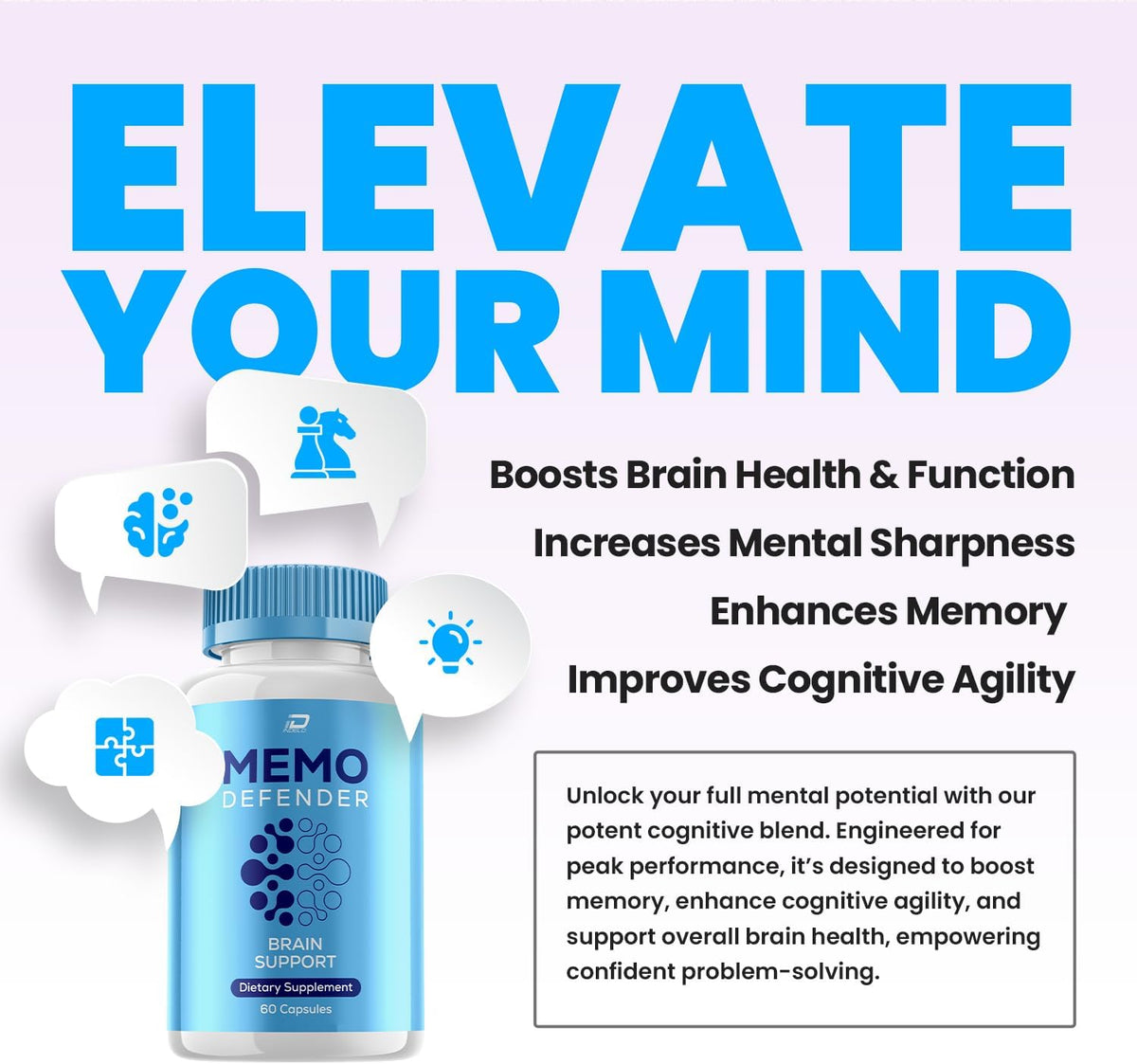 Memo Defender Brain Supplement Capsules – Maximum Strength Nootropic Formula (60 Capsules) - görsel 3
