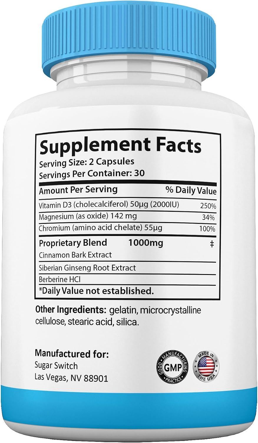 SugarSwitch Capsules, All-Natural Supplement, SugarSwitch Pills, High Potency Formula, Gelatin Free (3 Pack) - görsel 4
