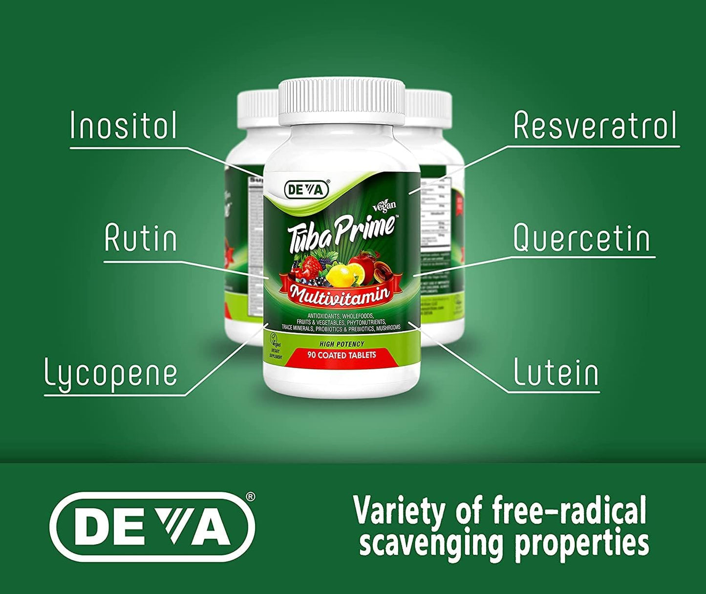 DEVA Tuba Prime Vegan Multivitamin High-Potency with Greens, Berries, Mushrooms, Probiotics & Herbs - 90 Tablets (2-Pack) - görsel 5