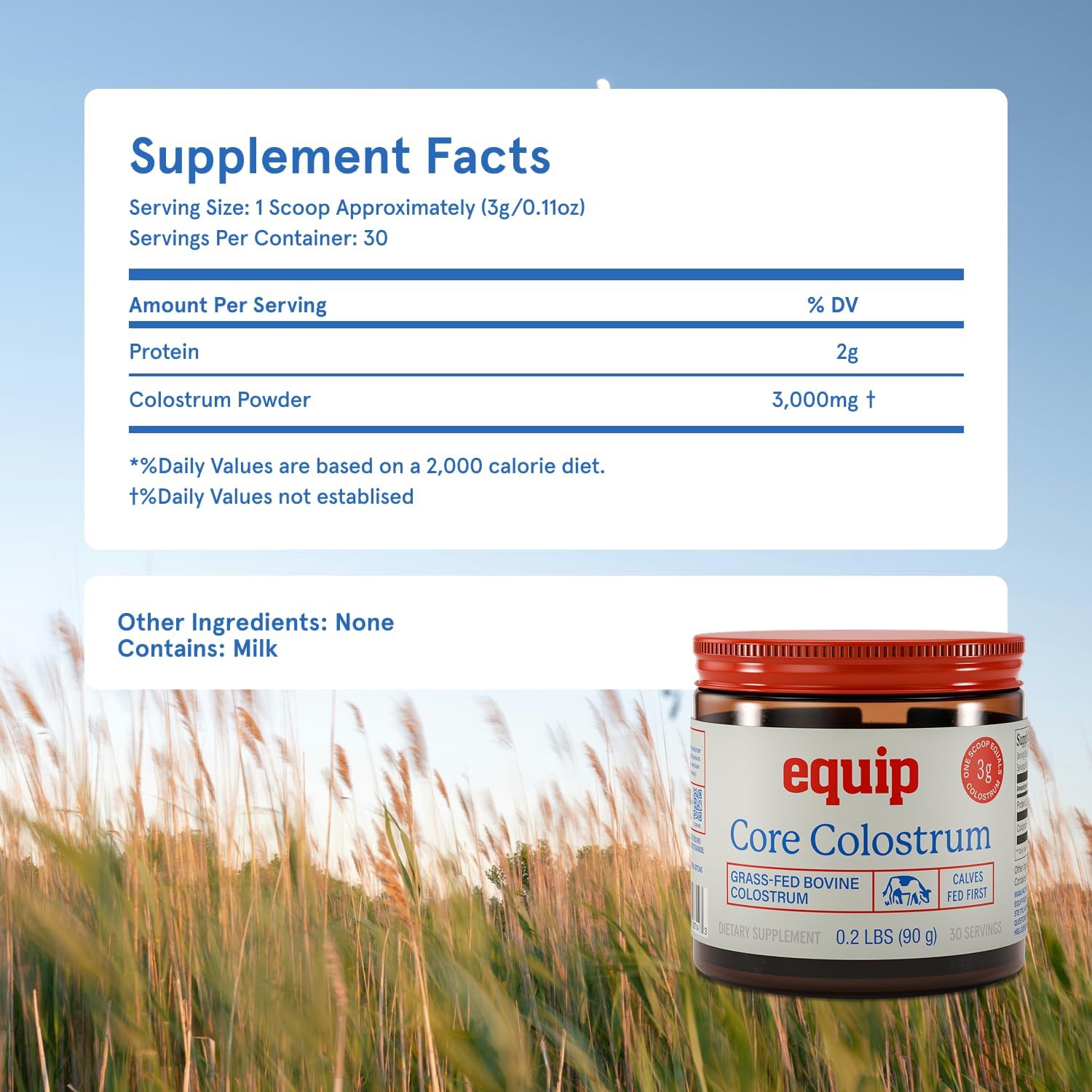 Equip Foods Core Bovine Colostrum Powder – Grass-Fed, 3,000mg, Unflavoured - görsel 5