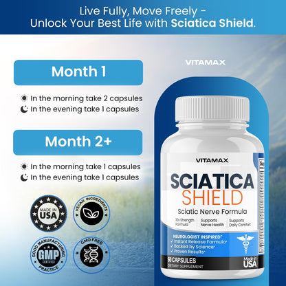 Sciatic Nerve Comfort Supplement – 10-Ingredient Formula with Alpha Lipoic Acid, Turmeric, Glucosamine, MSM, Vitamin B Complex – 60 Capsules