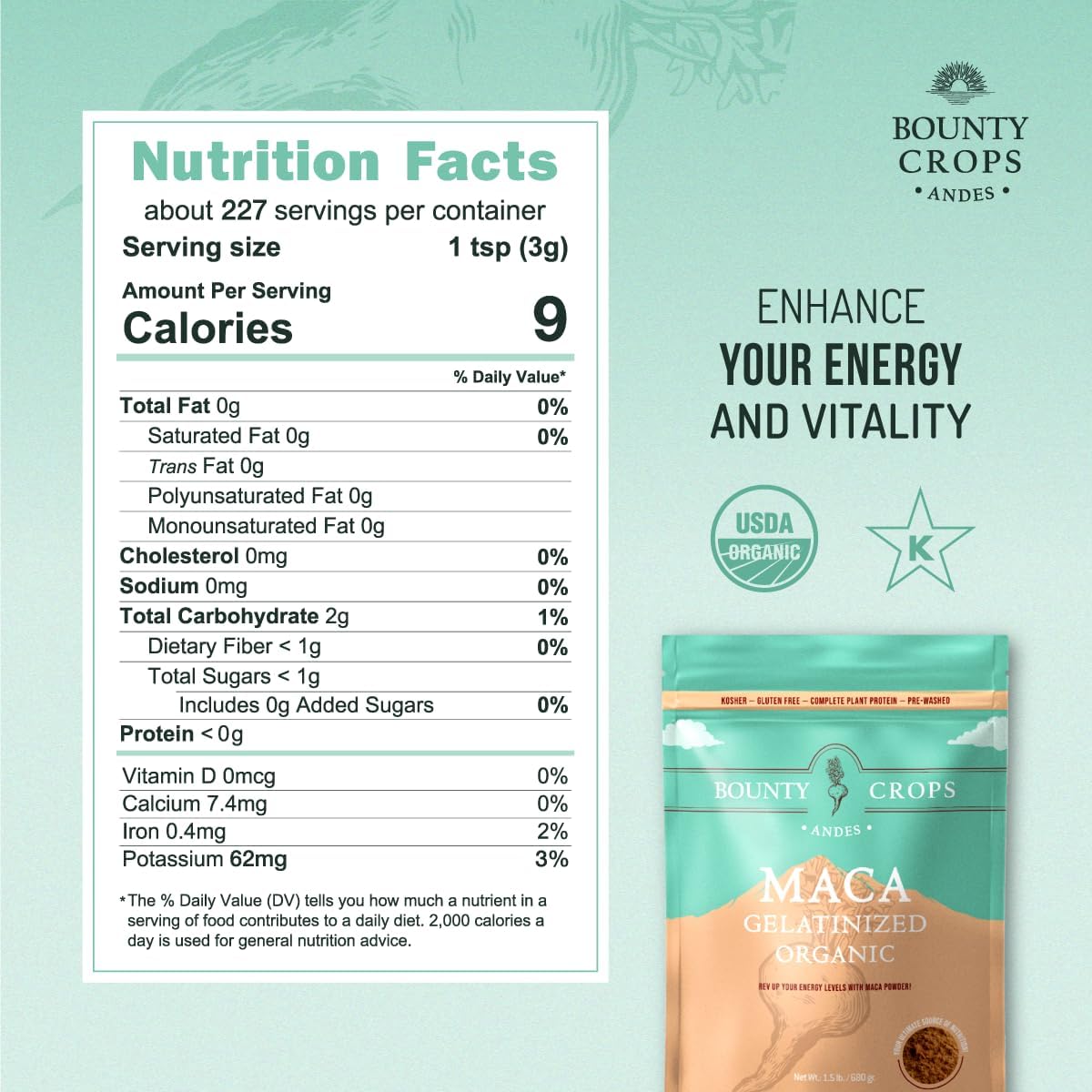 Organic Maca Powder Gelatinised 680 g Bag (1.5 lb), Energy & Vitality Booster, Non-GMO & Gluten-free, Peruvian Superfood, Certified Organic - görsel 3
