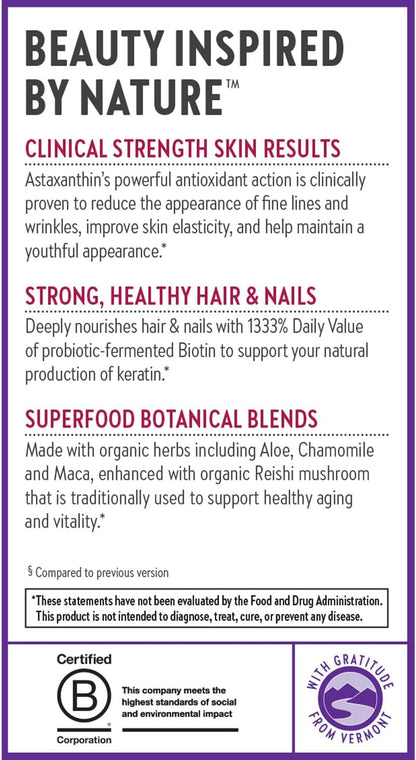 New Chapter Biotin Supplement, Vegan Hair Skin and Nails Vitamins with Fermented Biotin + Astaxanthin - 60 Count