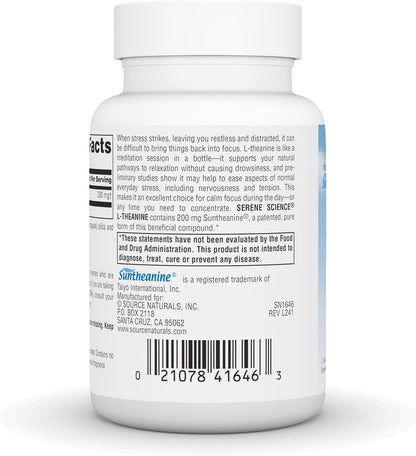 Source Naturals Serene Science L-Theanine, Made with Suntheanine, for Calm Focus and Normal Sleep, 200 mg - 60 Capsules