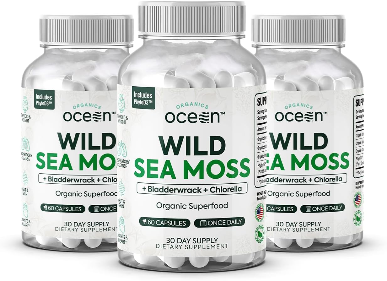 Organics Ocean Wild Sea Moss Capsules - 100% Organic Irish Sea Moss with Organic Chlorella, Bladderwrack and Vitamin D - 6 Bottles - görsel 8