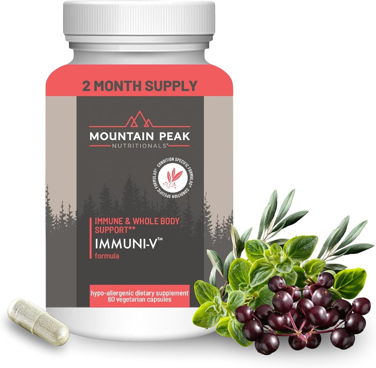 Mountain Peak Nutritionals Immuni-V – Immune System and Whole Body Support Supplement – Natural Antioxidant Blend with Humic Acid, Olive Leaf and Elderberry (60 Vegetarian Capsules) - görsel 1