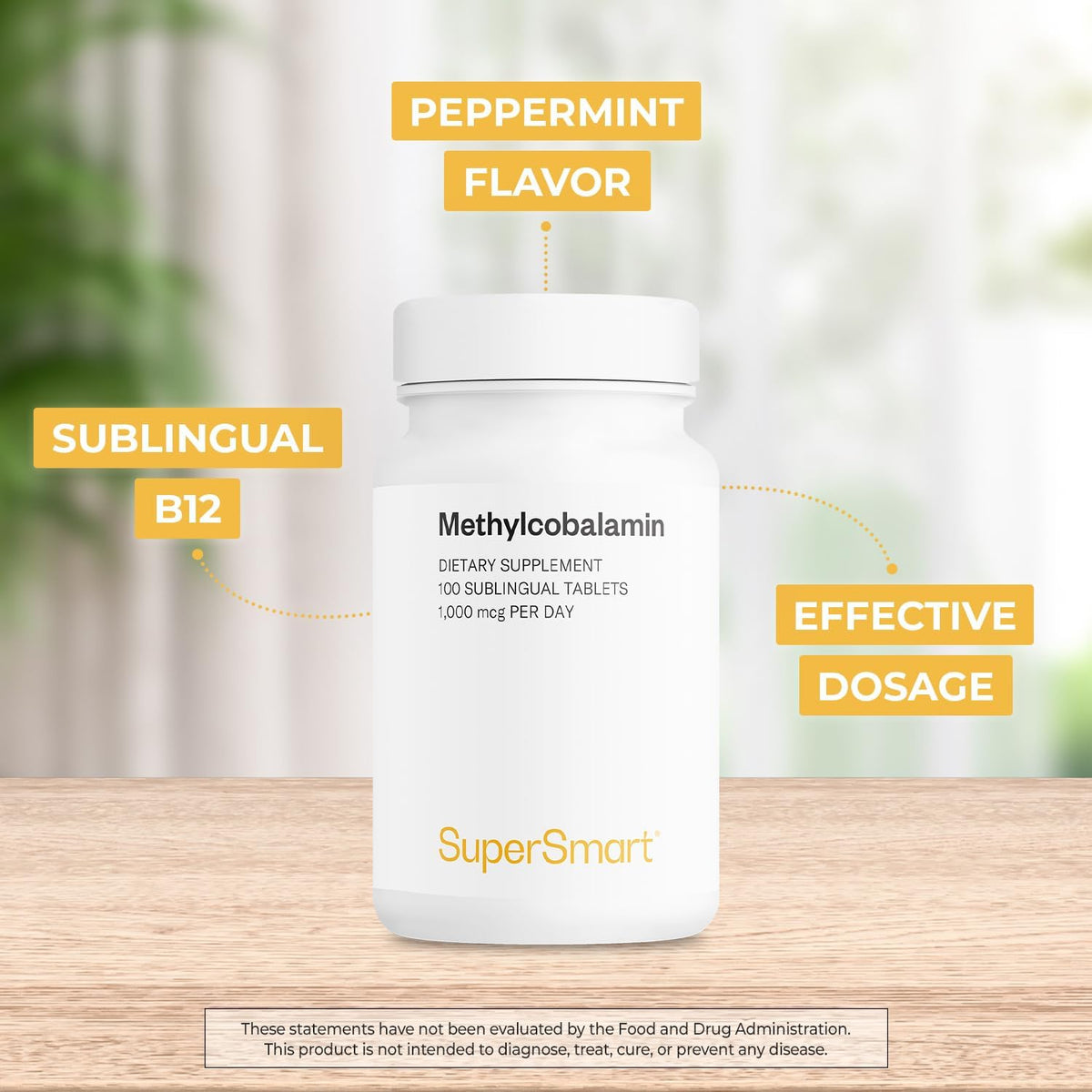 Supersmart Methylcobalamin B12 1000mcg Sublingual Tablets – Peppermint Flavour, 100 Count - görsel 3