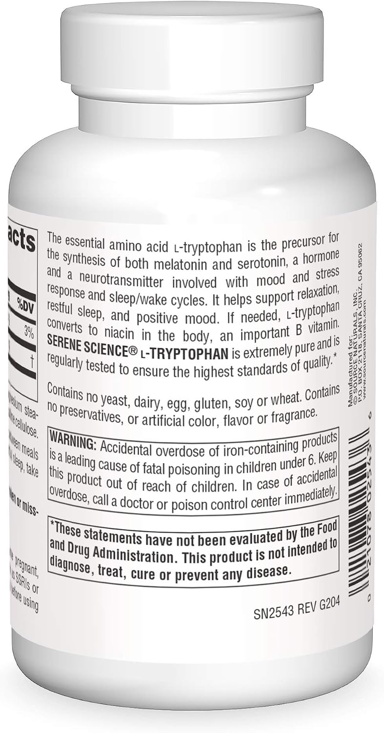 Source Naturals Serene Science L-Tryptophan, 500 mg – 120 Capsules (Nervous System Support) - görsel 2