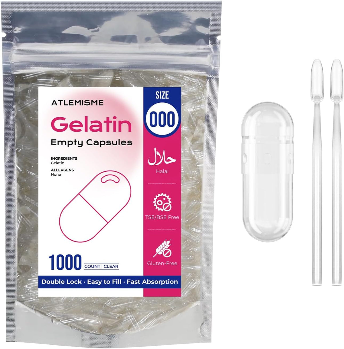 ATLEMISME Empty Gelatin Capsules Size 000 - 500 Count with 2 Micro Lab Spoons - görsel 8