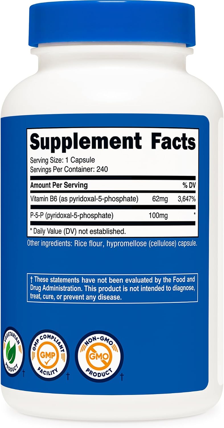 Nutricost P5P Vitamin B6 Supplement 100mg, 240 Capsules (Pyridoxal-5-Phosphate) - Vegetarian-Friendly, Non-GMO, Gluten-free - görsel 5
