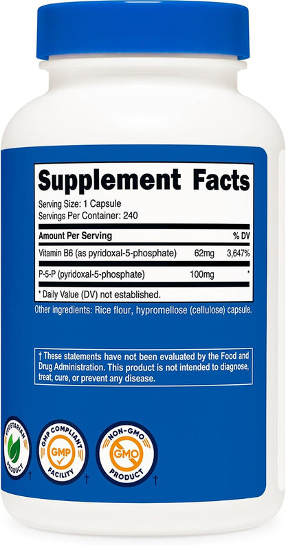Nutricost P5P Vitamin B6 Supplement 100mg, 240 Capsules (Pyridoxal-5-Phosphate) - Vegetarian-Friendly, Non-GMO, Gluten-free