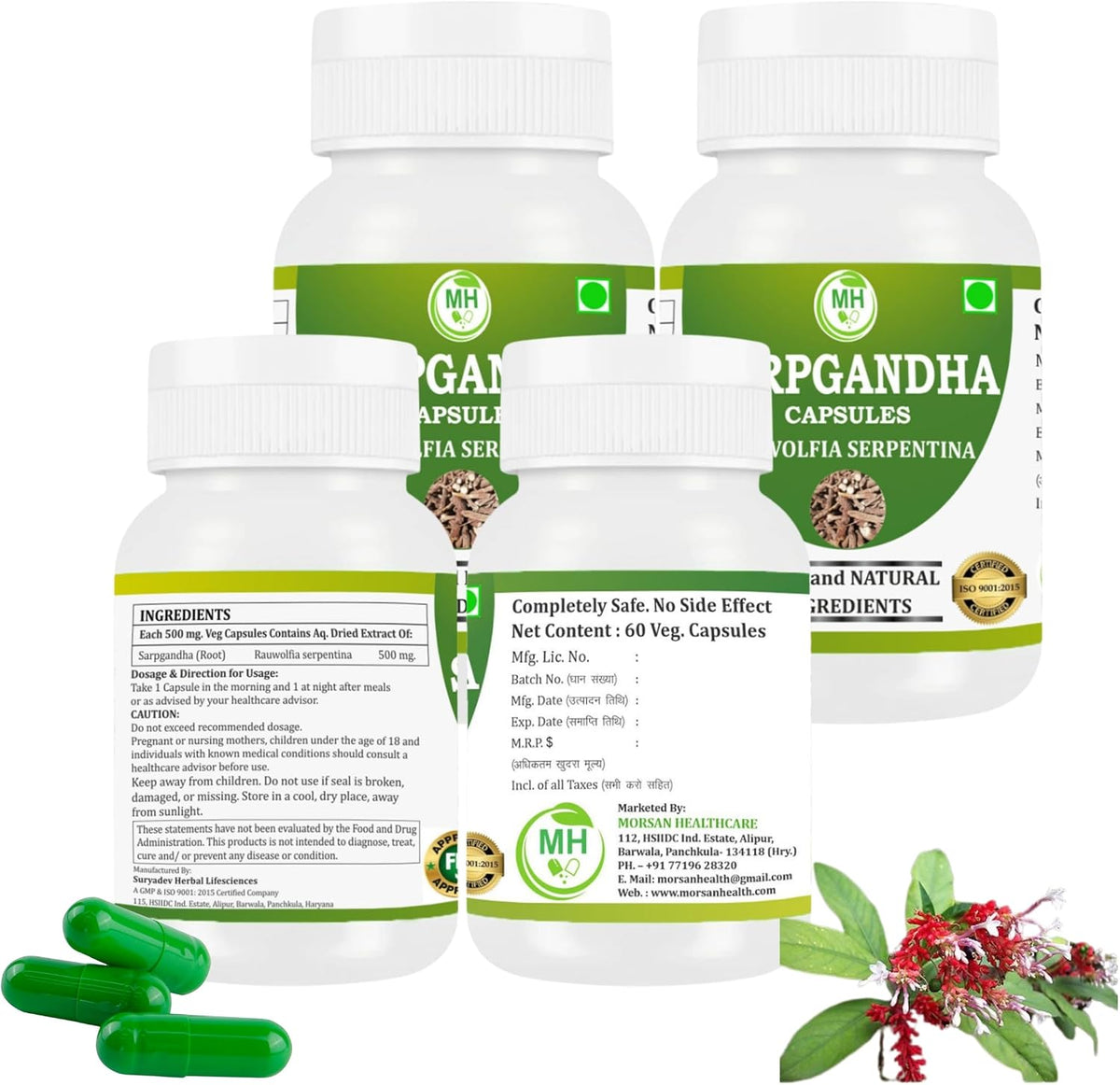Rauwolfia Serpentina (Sarpgandha) Capsules - 240 Veg Capsules Value Pack - görsel 2