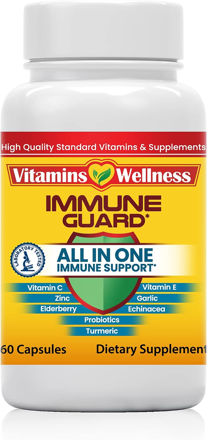 Vitamins Wellness Immune Guard – 10 in 1 Immune Support Supplement with Elderberry, Zinc, Vitamin C, Turmeric, Garlic and Echinacea – 60 Capsules - görsel 1