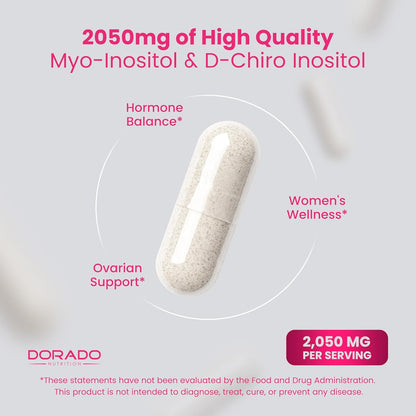 Myo-Inositol & D-Chiro-Inositol Supplement for Women – 40:1 Ratio, 2050mg, 120 Capsules