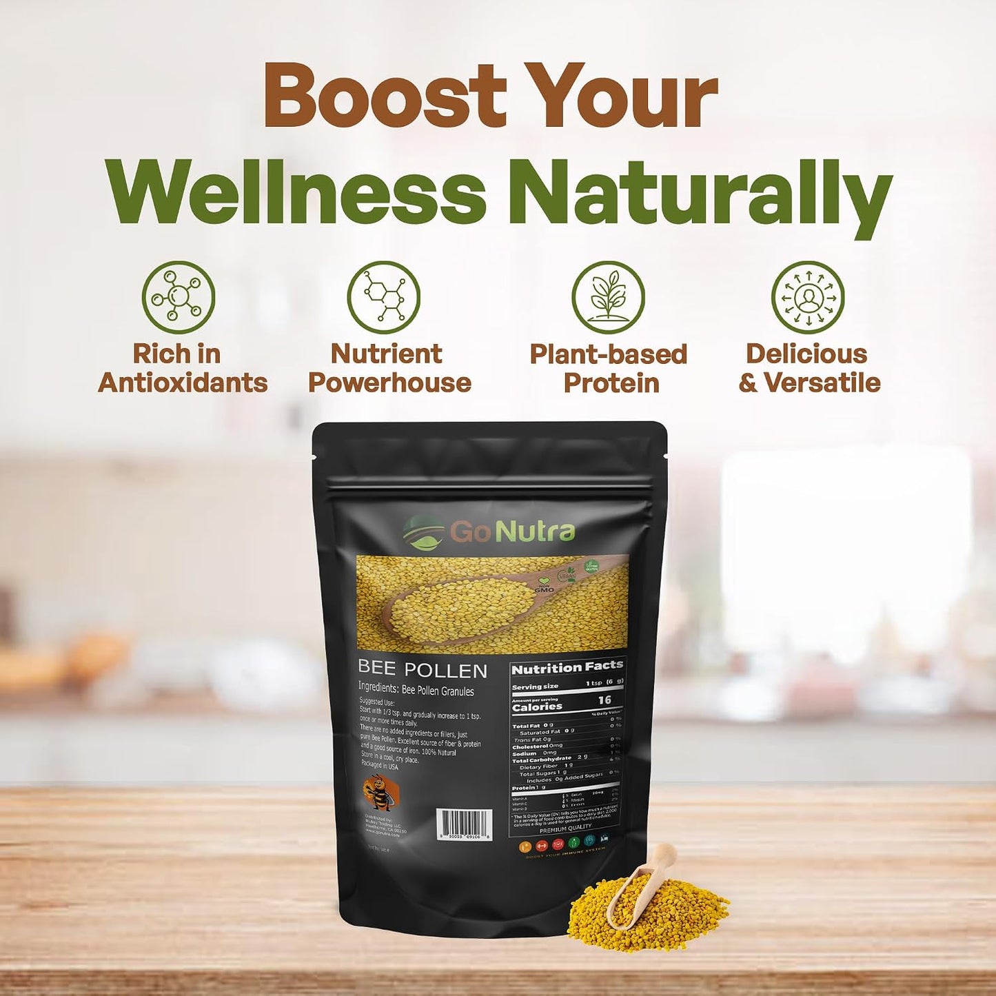Go Nutra Bee Pollen Granules Pure | Natural Superfood, 454 g - görsel 2