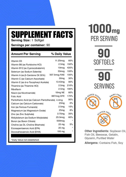 BulkSupplements.com Multivitamin for Women Soft gel capsules – Daily Multivitamin with Fish Oil – 1000mg, 90 Soft gel capsules