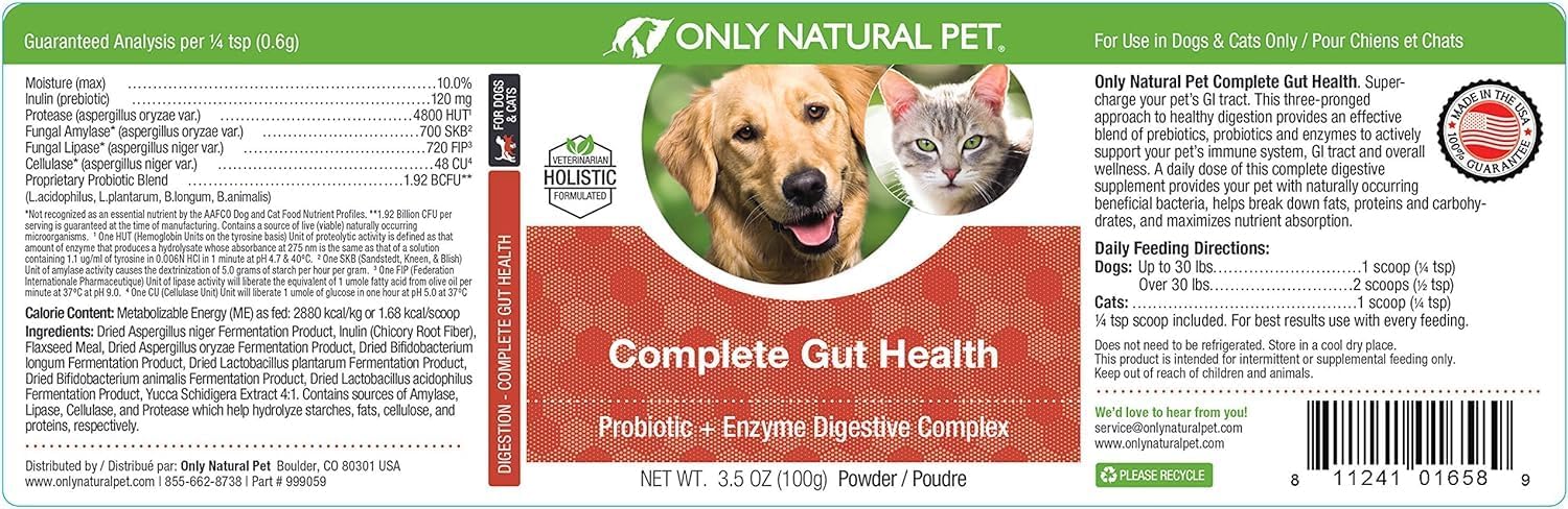 Only Natural Pet Complete Gut Health Complex - Probiotics & Digestive Enzymes for Dogs and Cats - görsel 6