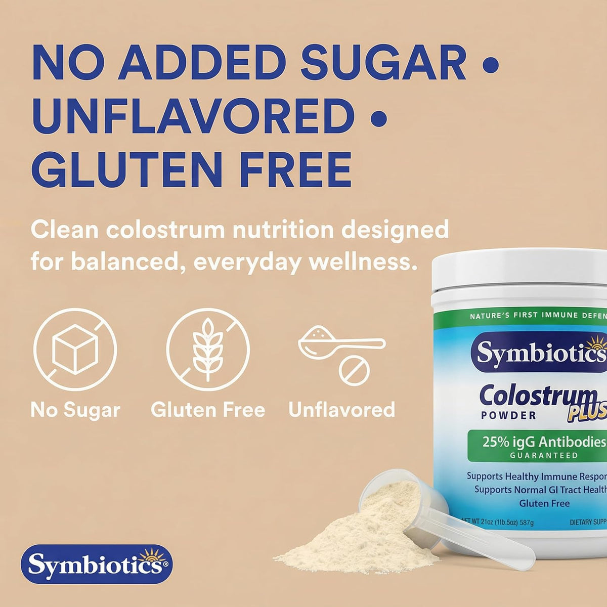 Symbiotics Colostrum Plus Powder - Bovine Colostrum with 25% IgG Immunoglobulins, Unflavoured, Gluten Free, 21 oz (595 g) - görsel 3