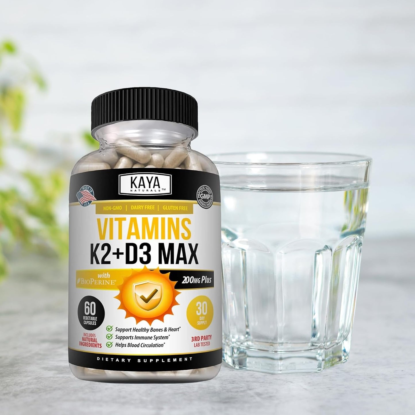 Kaya Naturals Vitamin D3 + K2 5000IU Supplement with Bioperine - 180 Veggie Capsules - görsel 7