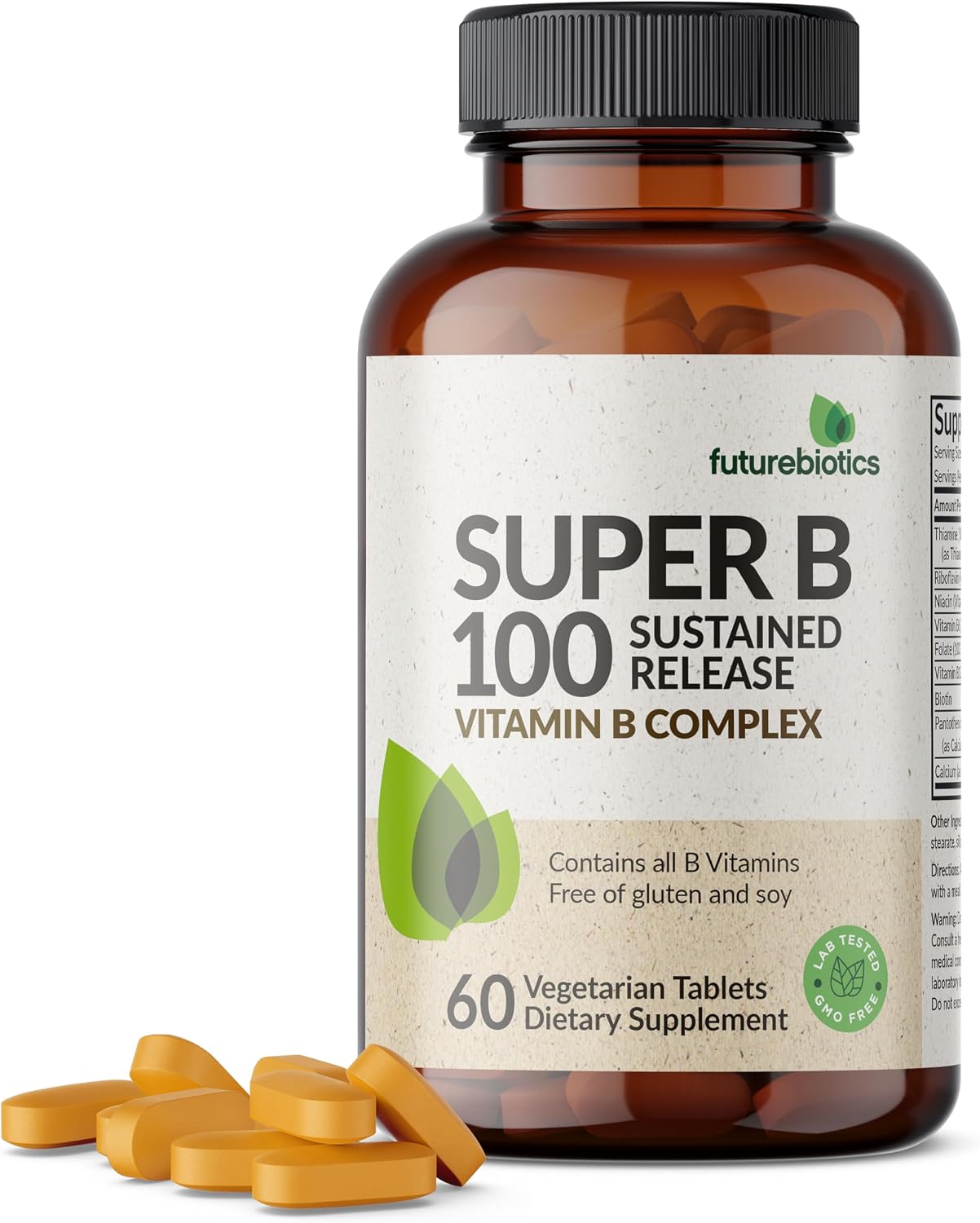 Futurebiotics Super B 100 Sustained Release Vitamin B Complex, Non-GMO, 60 Vegetarian Tablets - görsel 1