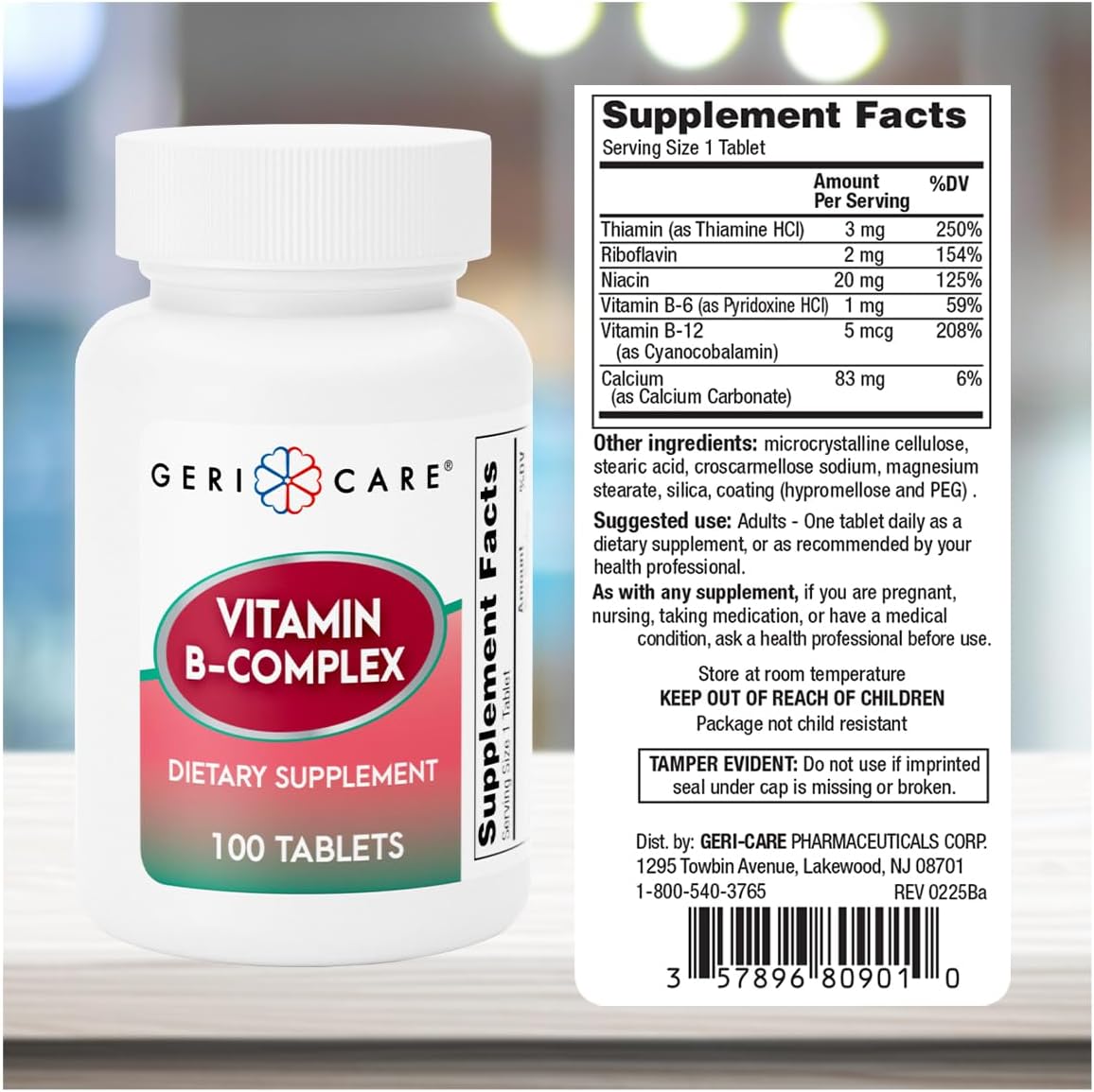 GeriCare Vitamin B-Complex Supplement with Calcium – Daily Supplement for Energy, Immune Support, Bone Health & Nervous System, 100 Tablets - görsel 3