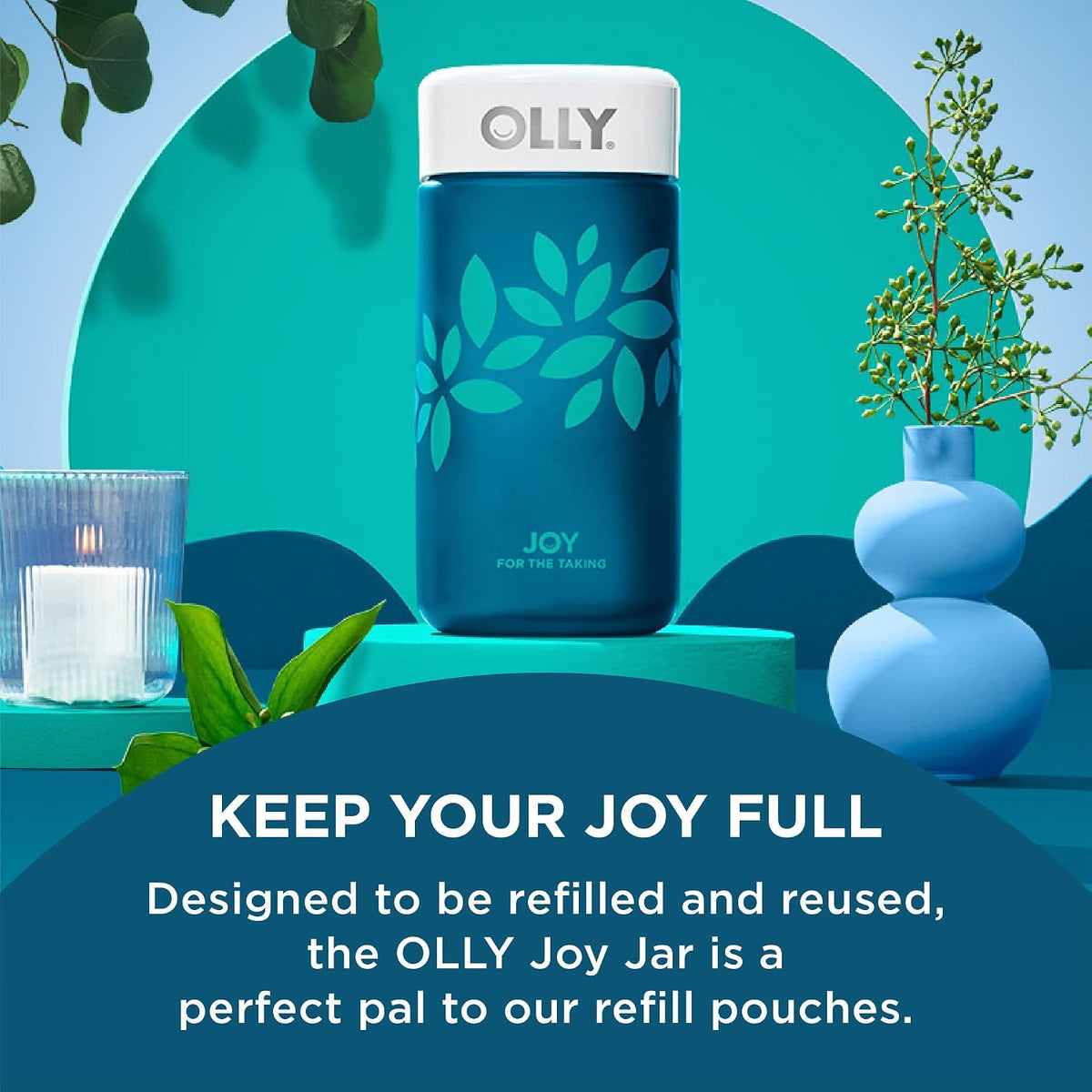 OLLY Joy Jar Gift - Easy Refillable Glass Bottle Vitamin Container, Holds Up to 120 Gummies, Limited Edition 2022 - görsel 2