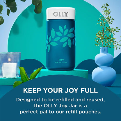 OLLY Joy Jar Gift - Easy Refillable Glass Bottle Vitamin Container, Holds Up to 120 Gummies, Limited Edition 2022