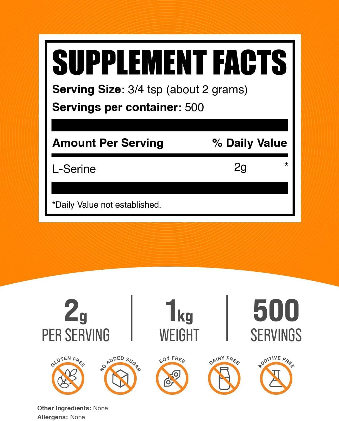 BulkSupplements.com L-Serine Powder - Unflavoured Amino Acid Supplement, 2g per Serving, 1kg (2.2 lb) - görsel 2