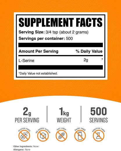 BulkSupplements.com L-Serine Powder - Unflavoured Amino Acid Supplement, 2g per Serving, 1kg (2.2 lb)